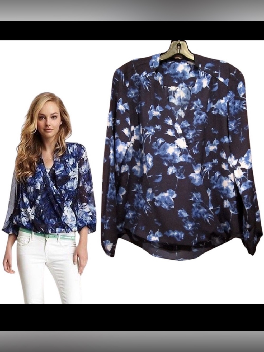 Vince Camuto NEW FOUNTAIN Floral V-Neck Faux Wrap Blouse S - Picture 1 of 12